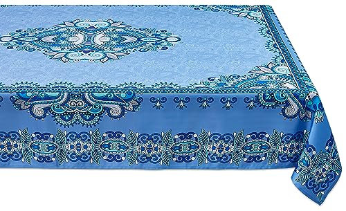 YiHomer Mykonos Blue Paisley Tile-Bordered Tablecloth, 60 x 84 Rectangle, Stain- and Water-Resistant Indoor or Outdoor Tabletop Cover for Picnics and Dinner Parties