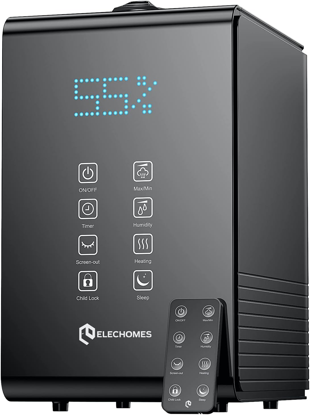 Elechomes SH8820 5.5L Top-Fill Humidifier with Warm and Cool Mist, Remote Control, LED Display, 20 dB Operation, 600 ml/h Output, Auto Shut-Off, Black