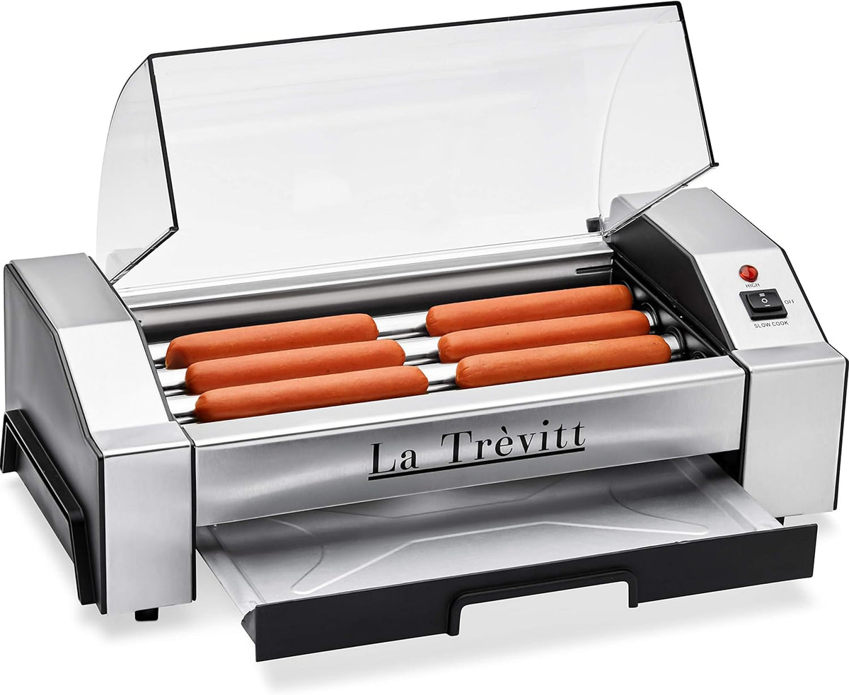 La Trevitt Commercial and Household Hot Dog Roller, 6-Capacity Sausage Grill Cooker for Family Use