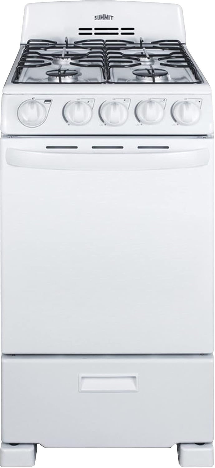 Summit RG200WS ADA-Compliant Freestanding Gas Range in White with 4 Burners, 2.3 cu. ft. Oven and Broiler Compartment