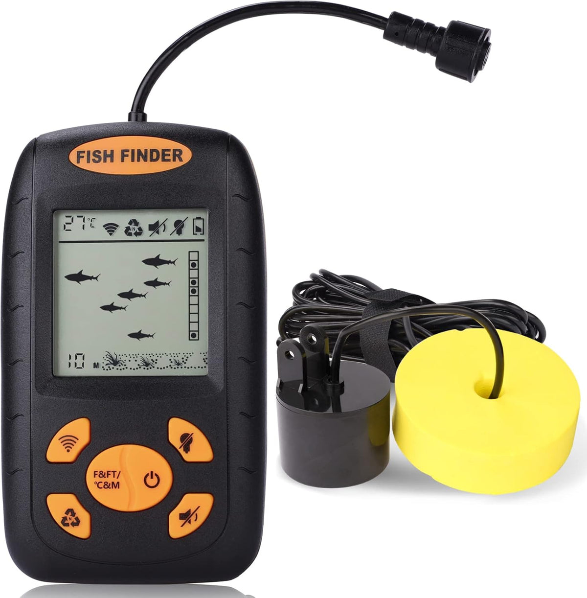 Wired Portable Fish Finder with LCD Screen, Alarm, Sonar Sensor and Transducer for 328-Foot Water Depths, Kayak, Ice and Sea Fishing, Pack of 2