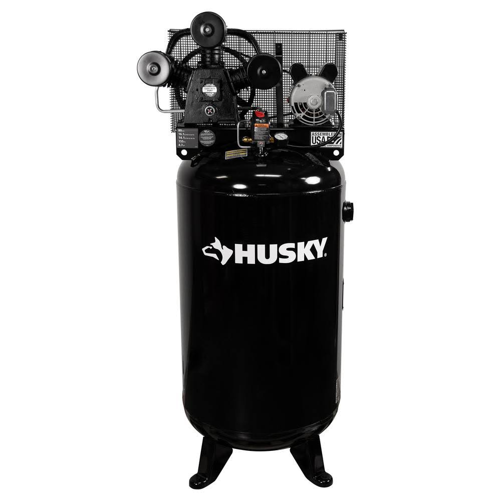 Husky Electric Air Compressor with 80-Gallon Tank, 3-Cylinder Single-Stage Design