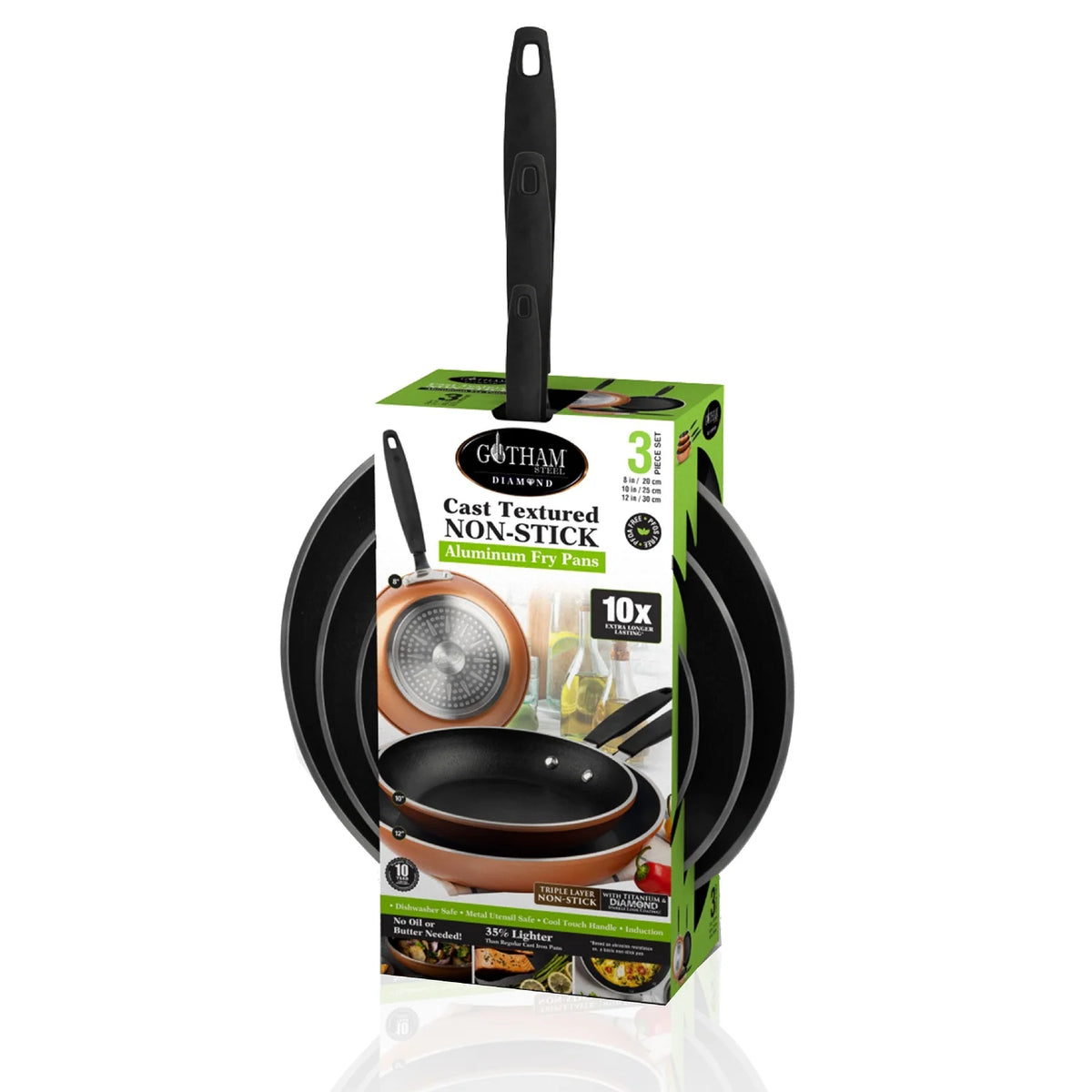 Gotham Steel Diamond 3-Piece Copper-Cast Frying Pan Collection with Nonstick Cookware Surfaces