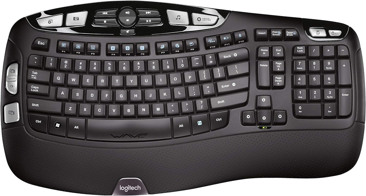 Logitech K350 Wireless Wave Ergonomic Keyboard with Unifying Technology, Black