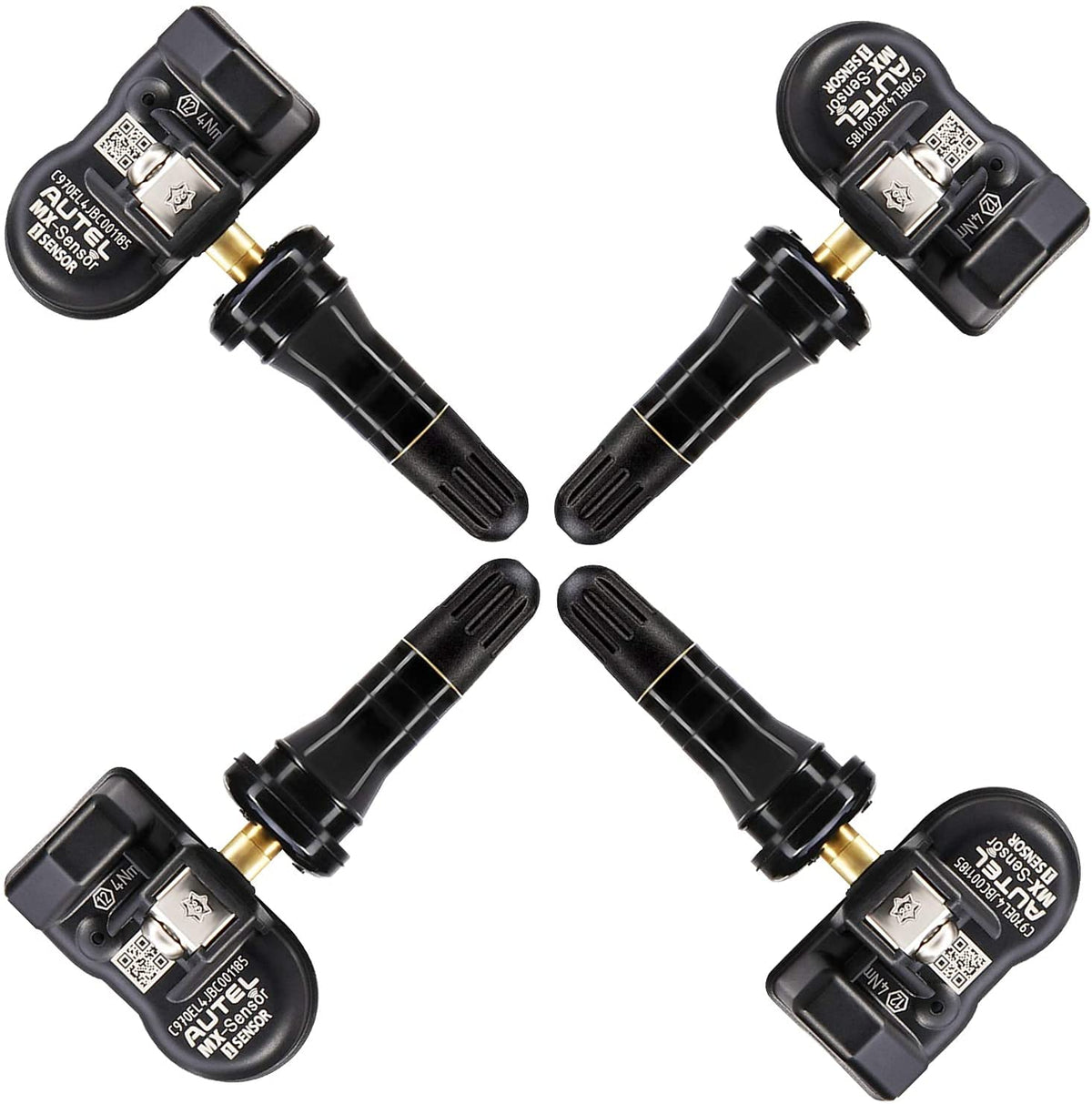 Autel MX-Sensor TPS218 Universal Programmable TPMS Sensors, 315MHz+433MHz Dual Frequency, Set of 4 with Rubber Valves, Screw-In OEM Replacement