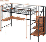 Black Twin Metal Loft Bed with Desk, Lateral Storage, Ladder, Wardrobe and MDF Finish, Featuring Glam Modern Contemporary Styling and Handmade Headboard