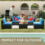 Devoko 6-Piece Beige Patio Conversation Set with Handwoven Rattan Sofa, Sectional Seating, Cushions and Glass Table