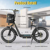 Caroma Peak 800W Fat-Tire Electric Scooter with 20X3 Tires, 20 MPH Top Speed, 30-Mile Range, Adjustable Seat, Detachable Basket, and Foldable Design