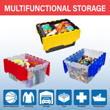 6-Pack Akro-Mils KeepBox 12-Gallon Clear Storage Totes with Attached Lids, Nesting and Stackable Design for Garages, Closets, and Moving, 21-1/2 x 15 x 12-1/2, Clear/Blue