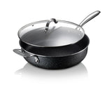Granitestone Jumbo Nonstick Cooker with Lid, Family-Sized Triple-Coated Open Skillet with Stainless Steel Stay-Cool Helper Handle, Oven and Dishwasher Safe
