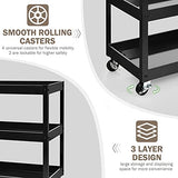 Goplus 3-Tier Rolling Utility Cart with Lockable Wheels, 330 lb Capacity and Ergonomic Handle, Heavy-Duty Commercial Tool Organizer for Garages and Warehouses, Black