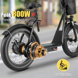 Caroma Peak 800W Fat-Tire Electric Scooter with 20X3 Tires, 20 MPH Top Speed, 30-Mile Range, Adjustable Seat, Detachable Basket, and Foldable Design