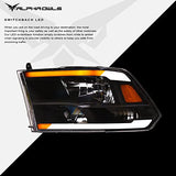 Alpha Owls 8710401 Crystal Headlights with Switchback Sequential LED Light Bar and Startup Light, Black and Amber, Fits 2009-2018 Dodge Ram 1500, 2500 and 3500 and 2019-2023 Classic Halogen Models