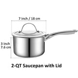 2-Quart Classic Stainless Steel Saucepan with Tempered Glass Lid, Silver Cooks Standard Sauce Pot