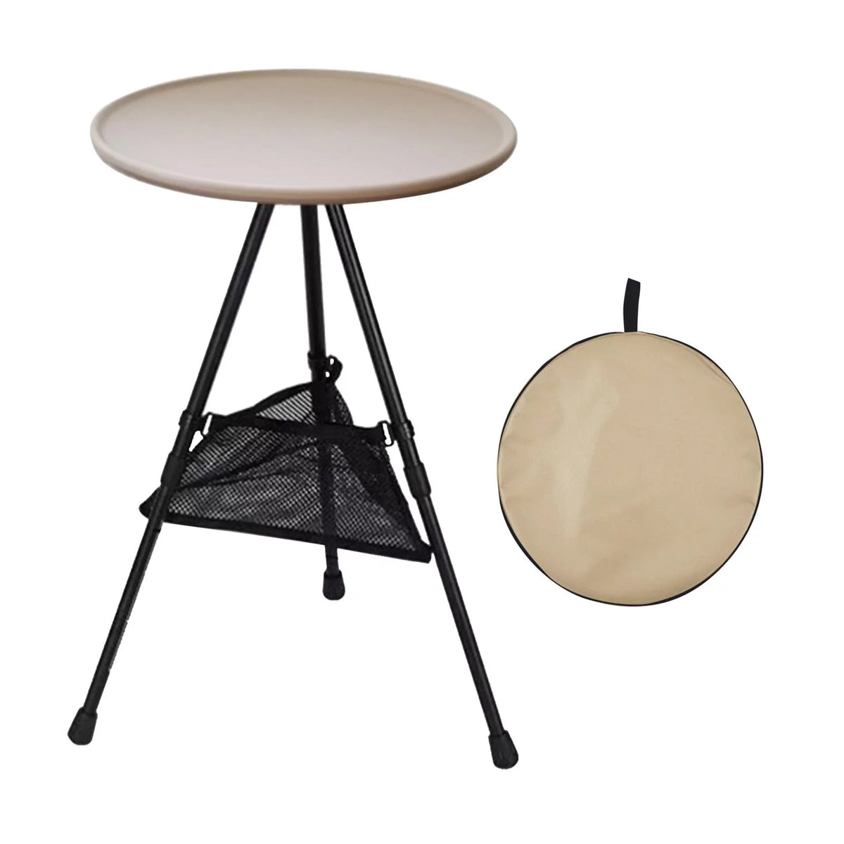 Lightweight Round Folding Picnic Table with Mesh Pocket, Portable Outdoor Tea and Coffee Side Table for Beach, Patio, Fishing, Camping or Garden