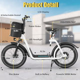 Caroma Peak 800W Fat-Tire Electric Scooter with 20X3 Tires, 20 MPH Top Speed, 30-Mile Range, Adjustable Seat, Detachable Basket, and Foldable Design