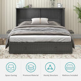 BALUS Queen Murphy Bed Cabinet in Grey-Blue with Tri-Fold Mattress, USB Charging Station, Folding Nightstand Trays, and Storage Drawers