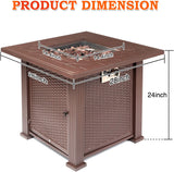 SINGLYFIRE SGFP-001C Square Propane Fire Pit Table, 28 Inch, 50,000 BTU, with Cover, Lid and 6.6 lbs Lava Rock, Brown