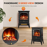 Electric Fireplace Stove Heater with 3D Realistic Flame Effects, Thermostat Control and Overheating Safety, 15 Cathedral Design