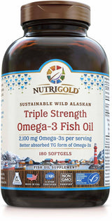NutriGold Triple Strength Omega-3 Fish Oil, 180 Softgels