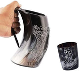 Handmade Viking Drinking Horn Mug, Food-Safe Beer Horn with Hand-Engraved Rustic Finish for Shots, Decor or Gifting