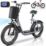 Caroma Peak 800W Fat-Tire Electric Scooter with 20X3 Tires, 20 MPH Top Speed, 30-Mile Range, Adjustable Seat, Detachable Basket, and Foldable Design