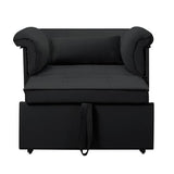 Convertible 3-in-1 Sleeper Sofa Bed with Pullout Bed and Side Pocket, Black Futon Loveseat for Living Room, Bedroom or Small Spaces