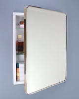 16×20 Austin Farmhouse Recessed Medicine Cabinet with Rounded Rectangle Metal Frame, Beveled Mirror & Glass Shelves, 14×18 in-Wall Opening, Powder-Coated Steel, Magnet Close, Brushed Nickel