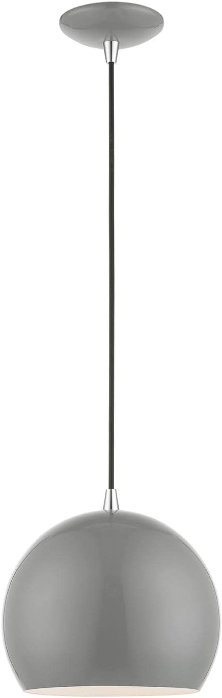 Livex Lighting Piedmont Globe Pendant, 1-Light Industrial Fixture, 15 Inches Tall and 10 Inches Wide, Shiny Light Gray with Polished Chrome