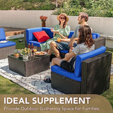 Devoko 6-Piece Beige Patio Conversation Set with Handwoven Rattan Sofa, Sectional Seating, Cushions and Glass Table