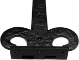 Black Wrought Iron Fleur De Lis Door Strap Hinge Set with Hardware, 18-Inch Antique Style, Rust Resistant Flush Mount, Pack of 2