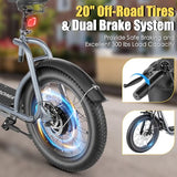 Caroma Peak 800W Fat-Tire Electric Scooter with 20X3 Tires, 20 MPH Top Speed, 30-Mile Range, Adjustable Seat, Detachable Basket, and Foldable Design
