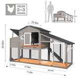 Two-Story Wooden Chicken Coop and Rabbit Hutch with Outdoor Run, Nesting Box, Ramp and Deep No-Leak Pull-Out Tray, Indoor or Outdoor Cage for Chicks and Bunnies, Black