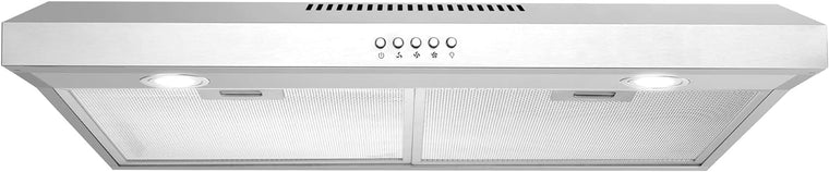 Cosmo 5U30 30 in. Slim Range Hood for Under-Cabinet Installation, Convertible Ducted or Ductless Venting with 3-Speed Fan, Reusable Filter and LED Lights, Stainless Steel