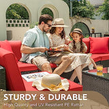 Devoko 6-Piece Beige Patio Conversation Set with Handwoven Rattan Sofa, Sectional Seating, Cushions and Glass Table