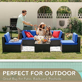 Devoko 6-Piece Beige Patio Conversation Set with Handwoven Rattan Sofa, Sectional Seating, Cushions and Glass Table