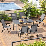 Yaheetech Set of 4 Outdoor Folding Dining Chairs with Armrests, Metal Frame & Backrest for Lawn, Garden, Yard or Poolside, Black
