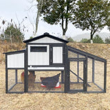 Two-Story Wooden Chicken Coop and Rabbit Hutch with Outdoor Run, Nesting Box, Ramp and Deep No-Leak Pull-Out Tray, Indoor or Outdoor Cage for Chicks and Bunnies, Black
