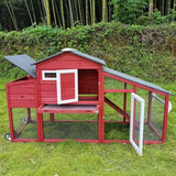 Two-Story Wooden Chicken Coop and Rabbit Hutch with Outdoor Run, Nesting Box, Ramp and Deep No-Leak Pull-Out Tray, Indoor or Outdoor Cage for Chicks and Bunnies, Black