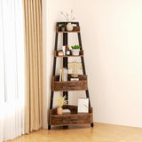 Elsie&Mi Rustic Brown Corner Cabinet, 55.1 Inch Tall Storage Shelf with 4 Tiers and 2 Drawers for Living Room, Office, Kitchen, Basement or Bedroom