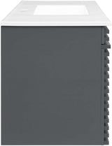Modway Render Wall-Mounted Bathroom Vanity, 48-Inch MDF and Particleboard Cabinet in Gray/White