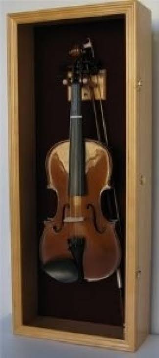 DisplayGifts Fiddle & Violin Shadow Box Display Case, Featuring Hanger and Lock, Oak Finish