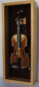 DisplayGifts Fiddle & Violin Shadow Box Display Case, Featuring Hanger and Lock, Oak Finish