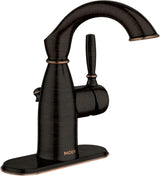 Moen Sarona 84144BRB Single-Hole Bathroom Faucet with One-Handle Design and Optional Deckplate, Mediterranean Bronze