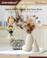 3-Piece Matte White Ceramic Vase Set for Boho Shelf, Entryway, Dining Table, Mantel, or Bookshelf Decor