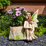 Hand-Painted Resin Fairy Planter Figurine, 11.2-Inch Girl Flower Pot for Succulents and Outdoor Patio, Lawn or Yard Decor