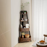 Elsie&Mi Rustic Brown Corner Cabinet, 55.1 Inch Tall Storage Shelf with 4 Tiers and 2 Drawers for Living Room, Office, Kitchen, Basement or Bedroom