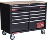Husky Mobile Workbench with 9 Drawers and Solid Wood Top, 46 in. W x 24.5 in. D