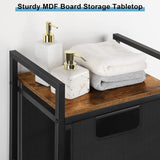 Black Laundry Hamper Basket with Removable Bag and Built-In Brown Wood Shelf