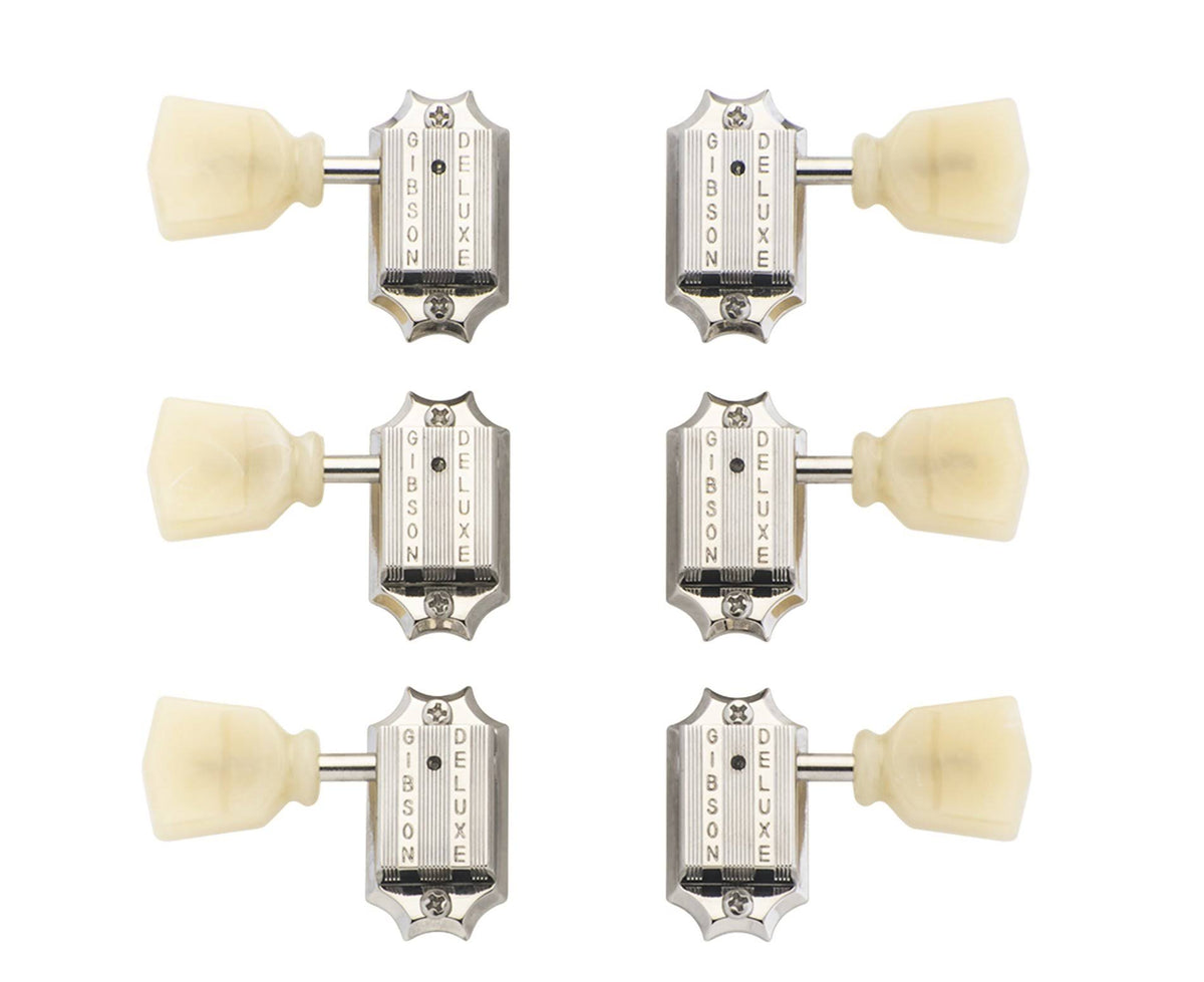 Gibson Deluxe Key Tuner Set in Vintage Nickel with Yellow Keys